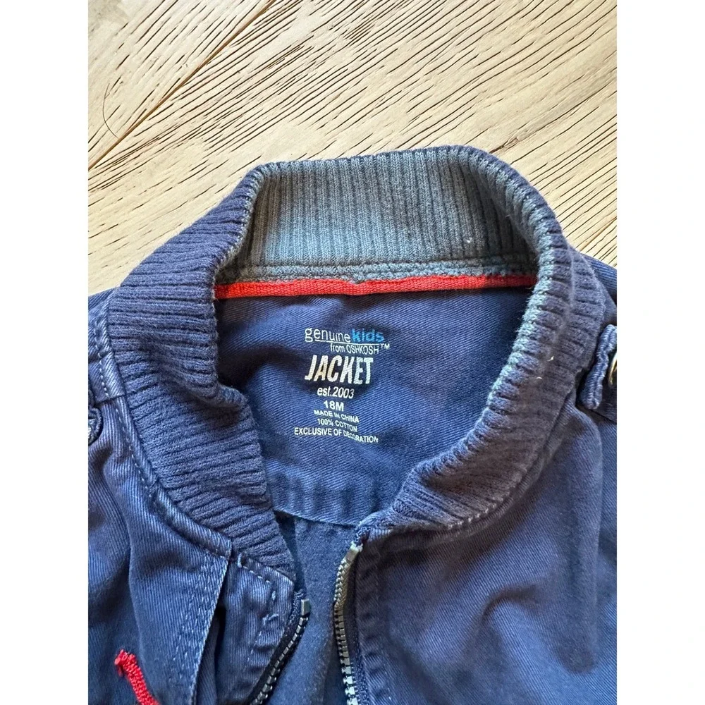 Genuine Kids from OshKosh Navy Blue Cotton Bomber Jacket Boys 18M Utility Zip Up